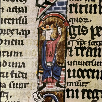 Un rey asistiendo a la reconstrucción del templo de Jerusalén (Detalle de una página manuscrita de la Biblia de San Ludovico) siglo XIV Biblioteca Comunale Assises, Italia de Unknown artist