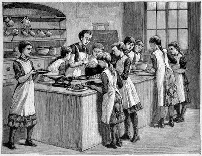 Una clase de cocina en Inglaterra. de Unknown artist