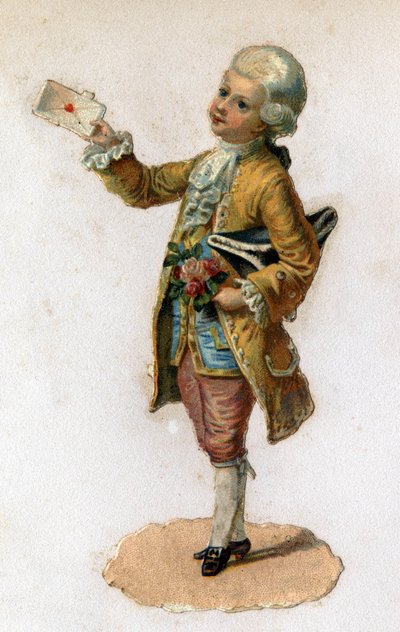 Un mensajero (siglo XVIII) llevando una carta sellada. Cromolitografía alrededor de 1890. de Unknown artist