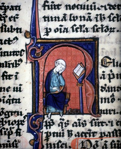 Una letra miniatura "R" que representa a un sabio, tomada de un manuscrito de Aristóteles de Unknown artist