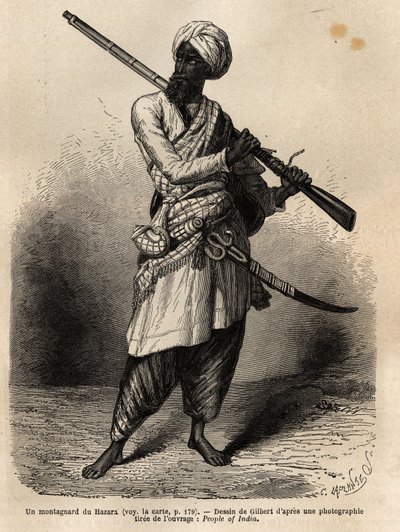 Un montañés de Hazara (Punjab, India). Grabado para ilustrar el viaje a Punjab y Cachemira, historia por Guillaume Lejean, en 1866, publicado en "Le tour du monde, nouveau journal des voyages", bajo la dirección de Edouard Charton de Unknown artist
