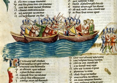 Una batalla naval. Miniatura del siglo XIII de Unknown artist