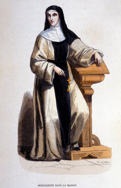 Una monja bernardina, miembro de la Orden de San Benito reformada en el siglo XII por San Bernardo. Grabado del siglo XIX. de Unknown artist