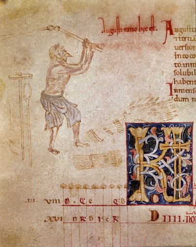 Un campesino trillando el trigo, mes de agosto (miniatura) de Unknown artist