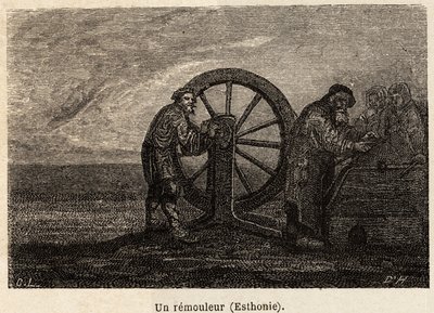 Un removedor en Estonia. Dibujo de Henriet, para ilustrar su viaje a las provincias bálticas rusas en 1851-54. Grabado en 