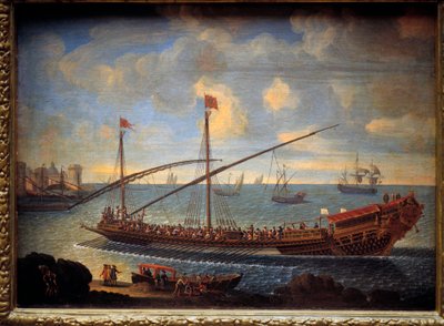 Una galera real regresando al puerto. Esta es la “Reale de France” construida en 1679. Pintura anónima del siglo XVII. París, Museo de la Marina de Unknown artist