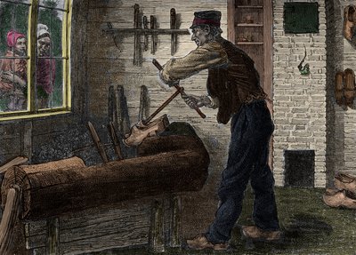 Un saboteador trabajando en su taller en Bélgica, en “El diario de la juventud 1888” de Unknown artist