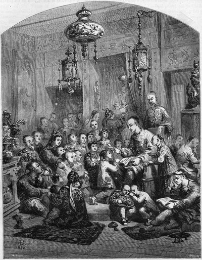 Una escuela en China en 1858 de Unknown artist