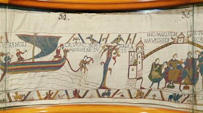 Un barco llega a Normandía trayendo noticias de la coronación de Harold, Tapiz de Bayeux de Unknown artist