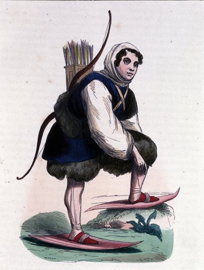 Un cazador de esquí de la tribu Samoyede de origen mongol. de Unknown artist