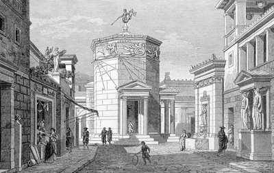 Una calle en Atenas. Grabado de 1877 de Unknown artist