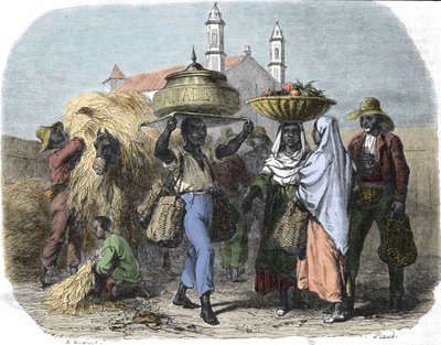 Un vendedor ambulante de pan en Cuba, grabado de 1870 de Unknown artist