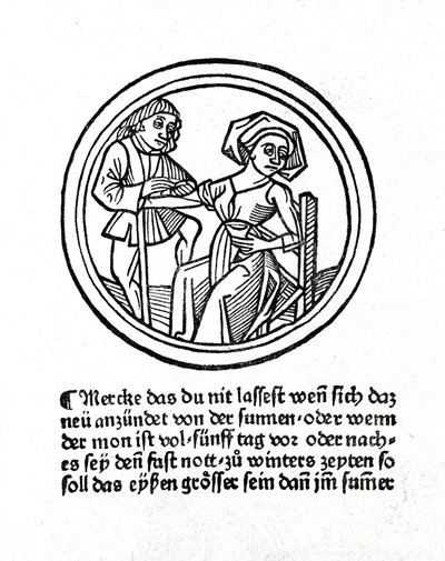 Una mujer sangrando. Xilografía en "Buch de Surgery" de Hyeronimus Braunschweig. Estrasburgo 1497 de Unknown artist