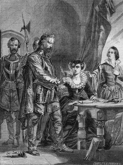 Abdicación de María I Estuardo (1542-1587), Reina de Escocia y Francia (1559-1560). Grabado de 1861. de Unknown artist