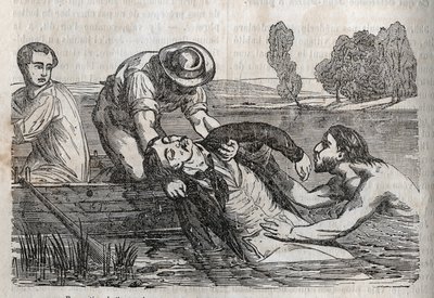 Medicina de accidentes - sobre el alivio más efectivo para los ahogados - para sacar a un hombre ahogado del agua, hay que hacerlo de la manera más conveniente posible - grabado en 
