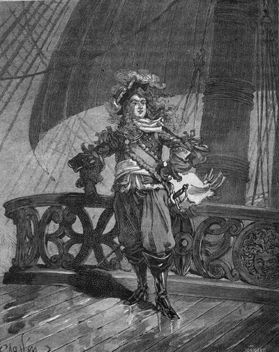 Almirante Tourville (Anne Hilarion de Costentin (Cotentin), Conde de Tourville (1642-1701). en el barco “Soleil Royal”. Grabado del siglo XIX. En “Historia de Francia” por Jules Michelet de Unknown artist