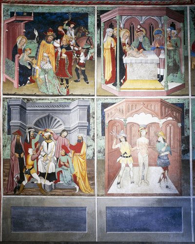 Adoración de los Magos, circuncisión, burla, flagelación, Vida de Cristo (siglo XV), frescos, Capilla de San Sebastián, Villard-de-Lans, Ródano-Alpes, Francia de Unknown artist