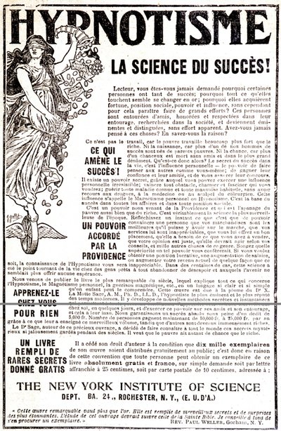 Publicidad para un libro de hipnosis - en “Le Petit Journal” de Unknown artist