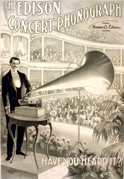 Publicidad para el gramófono Edison "El fonógrafo de concierto Edison, ¿Lo has oído?" - litografía 1899 de Unknown artist