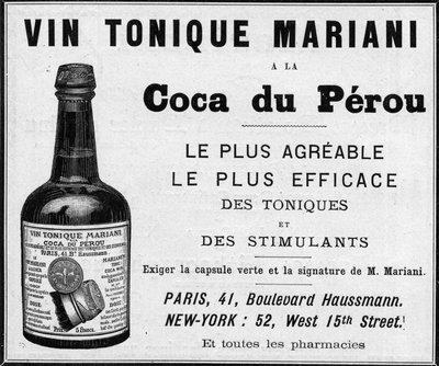 Publicidad de 1889 para el "Vino tónico Mariani a la coca del Perú" (Cocaína) de Unknown artist