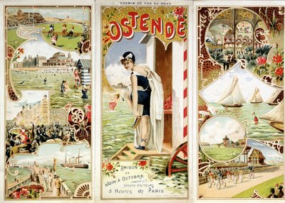 Publicidad del ferrocarril del Norte: Ostende, 5 horas de París, s.f. finales del siglo XIX de Unknown artist