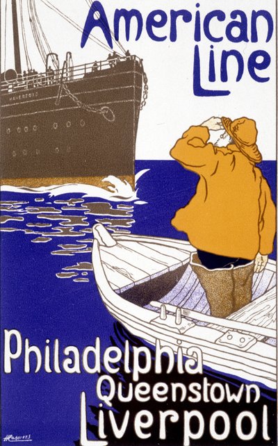 Cartel publicitario para la American Line "Philadelphia - Queenstown - Liverpool" en "Pictorial Placard", Bruselas de Unknown artist