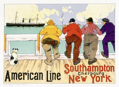 Cartel publicitario para la American Line "Southampton, Cherbourg, New York" en "Pictorial Placard", Bruselas de Unknown artist