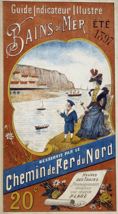 Cartel publicitario para la Guía Indicadora Ilustrada de baños de mar servidos por el Ferrocarril del Norte, verano de 1897 de Unknown artist