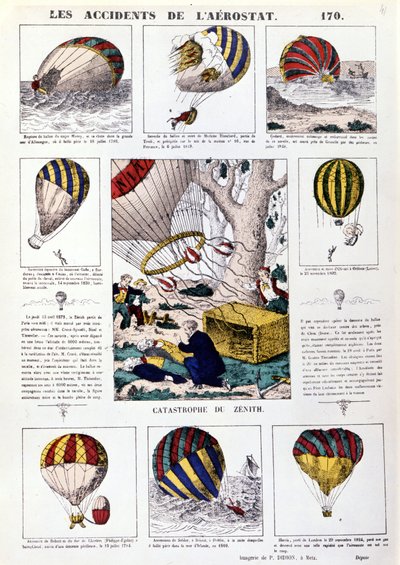 Accidentes de aerostatos. Gráfico ilustrado del siglo XIX de Unknown artist
