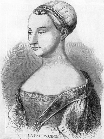 Agnès Sorel (1422-1450) (Dama de Beauté-sur-Marne), conocida como “La Belle Agnès”, favorita de Carlos VII. Grabado del siglo XIX de Unknown artist