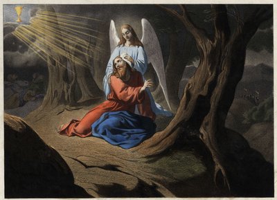 Agonía en el jardín - La oración de Cristo en el Jardín de los Olivos. Grabado anónimo de mediados del siglo XIX de Unknown artist