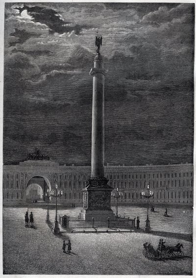 Columna de Alejandro en San Petersburgo, Rusia - La Columna de Alejandro en San Petersburgo - grabado de 1870 de Unknown artist