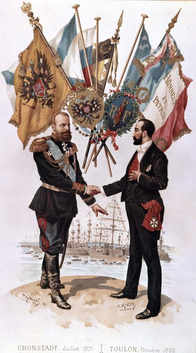 Alejandro III en la firma del acuerdo comercial franco-ruso (Kronstadt 1891 - Toulon 1893), colección Bianchetti de Unknown artist