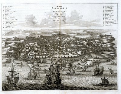 Vista de Alejandría desde el mar - grabado por Dapper de Unknown artist