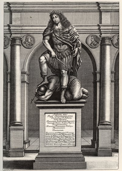 Alegoría que representa al Rey Luis XIV (1638-1715) aplastando a sus enemigos. Grabado por J. Frosne de 1653. Colección privada de Unknown artist