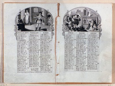 Calendario almanaque del año 1837 decorado con escenas de la ópera La sonnambula, por Vincenzo Bellini de Unknown artist