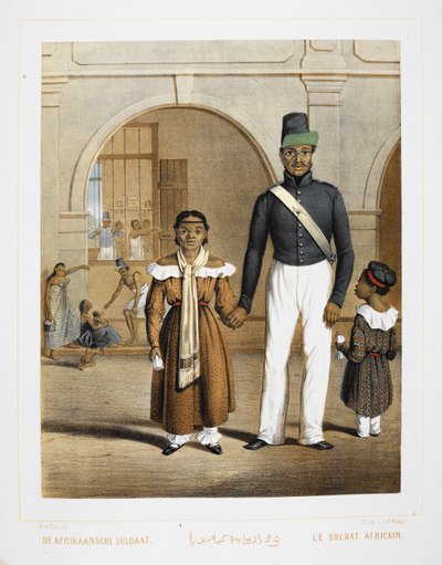 Un soldado africano con su familia. Habitantes de Indonesia. de Unknown artist