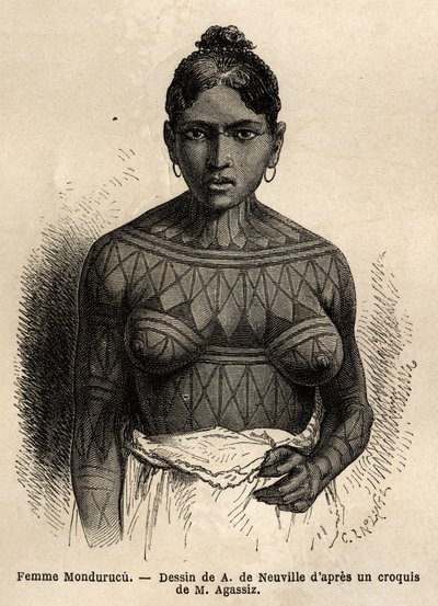 Una mujer india Mondurucu (o Mundurucu), una tribu del estado de Pará, en la región del río Tapajós de Unknown artist