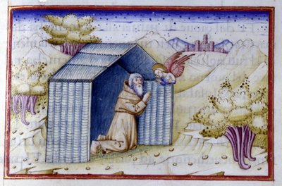 Un ángel visita a un ermitaño. Manuscrito del siglo XV. Bibl. Nazionale Braidense de Unknown artist