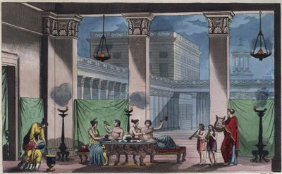 Grecia antigua - El Triclinium - grabado de 