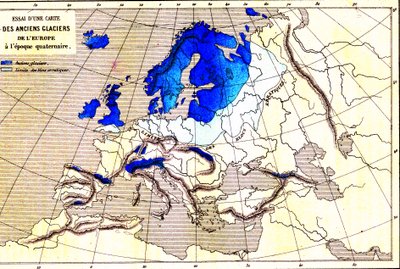 Antiguos glaciares de Europa, zona del Cuaternario (grabado de Unknown Artist