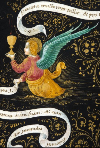 Ángel con un cáliz. Miniatura de Belbello da Pavia de Unknown artist