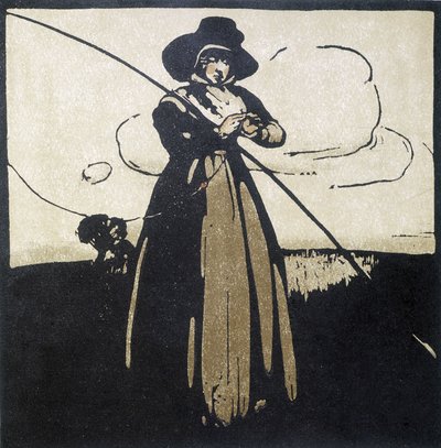Pesca: Mujer preparando su anzuelo - calendario de Unknown artist