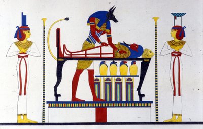 Anubis y una momia - en “Monuments of Egypt and Upper Nubia” de Ippolito Rosellini de Unknown artist