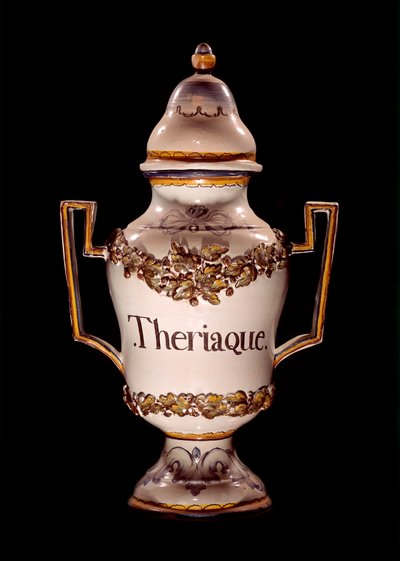 Tarro de boticario que contiene triaca, un antiguo remedio que debe su nombre a combatir los efectos de las picaduras de escarabajos salvajes. Siglo XVII Macon, Hotel Dieu de Unknown artist