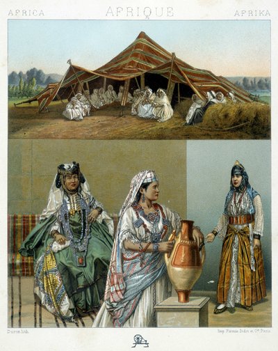 Tienda árabe, trajes femeninos argelinos - en "El traje histórico" de Racinet de Unknown artist