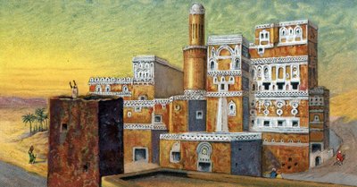 Arquitectura árabe: "view of a house typical of the town of Sana