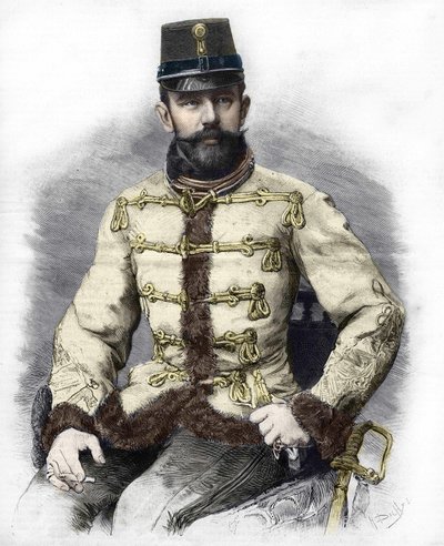 Archiduque Rodolfo de Habsburgo (1858-1889), Príncipe Heredero de Austria. Grabado de 1889 de Unknown artist