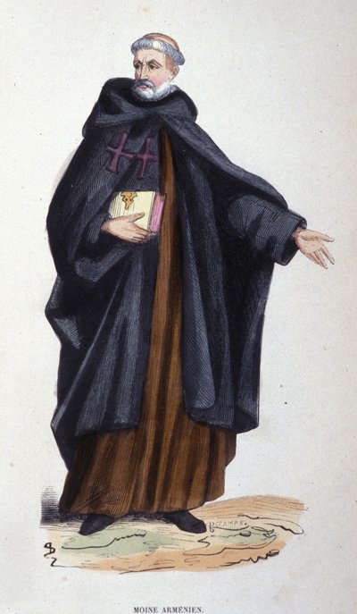 Monje armenio. Grabado de un álbum sobre órdenes religiosas, París de Unknown artist