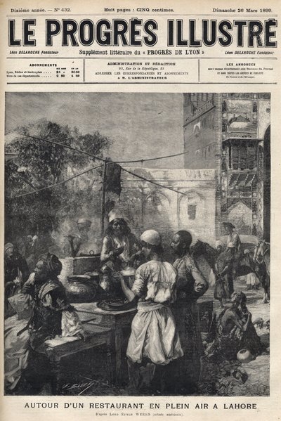 Alrededor de un restaurante al aire libre en Lahore, Pakistán - portada de “El progreso ilustre” de marzo de 1899 de Unknown artist
